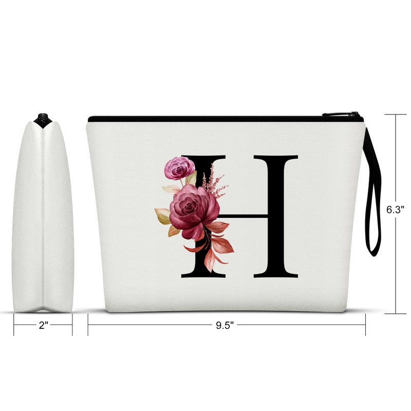 Vavabox A-Z Personalized Makeup Bag Birthday Gifts for Women Mom Gifts for Best Friend Bride Bridesmaid Cosmetic bag (H  White) - Image 2